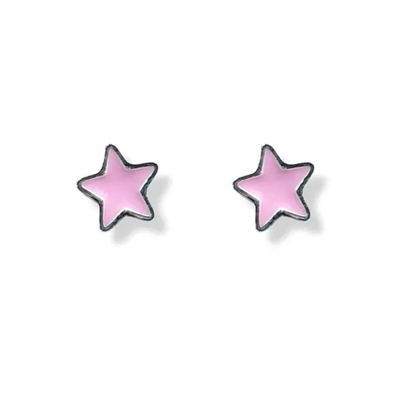 Pendientes plata Ley 925m niña 5 mm. estrella esmaltada color rosa to