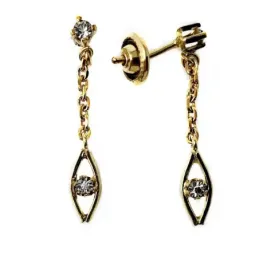 Pendientes metal largos dorados 27mm. piedra blanca cadena [AB5057]