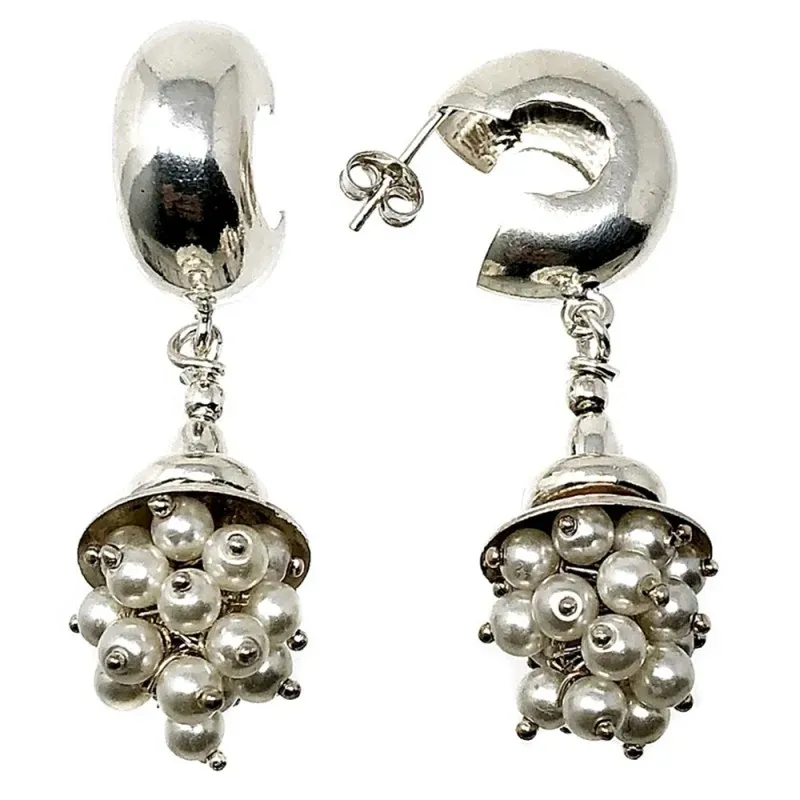 Pendientes plata Ley 925m largos 54mm. multiperlas [AB5071]