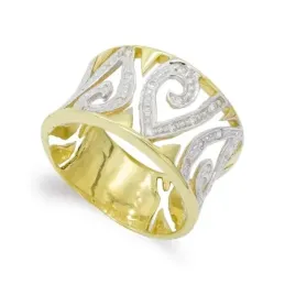 Sortija oro bicolor 18k mujer formas variadas caladas circonitas comb