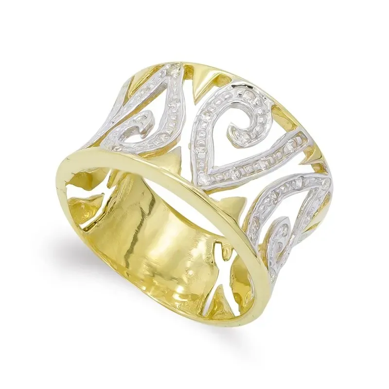 Sortija oro bicolor 18k mujer formas variadas caladas circonitas comb