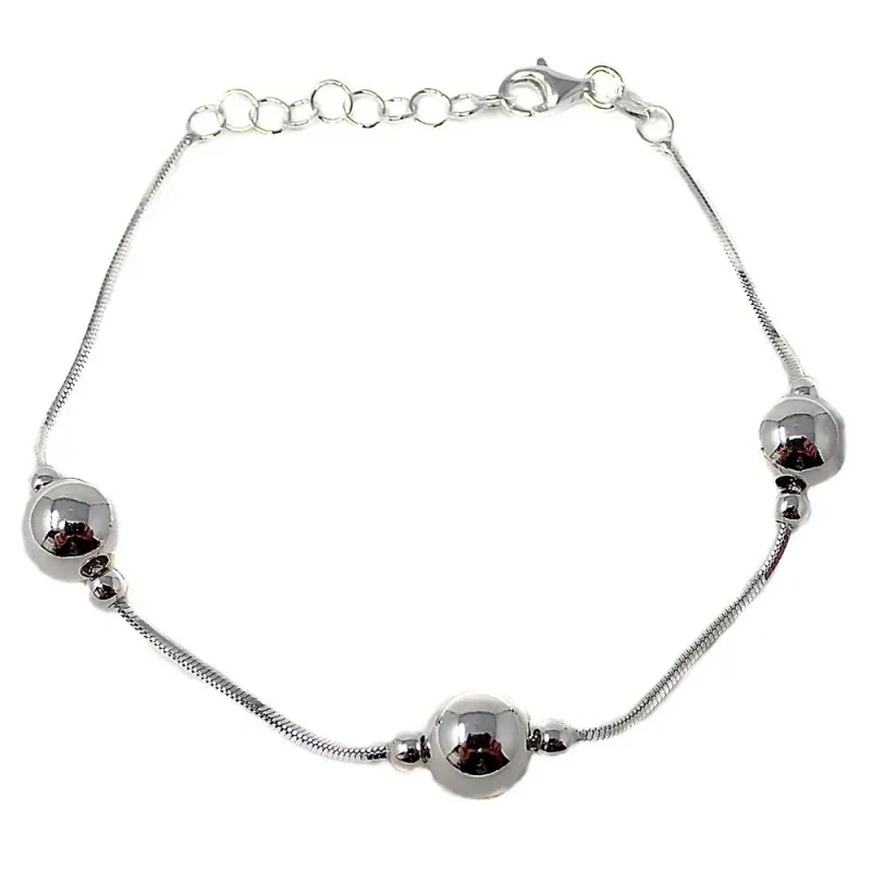 Pulsera plata Ley 925m cola de topo cuadrada 18cm. combinada bolas ci