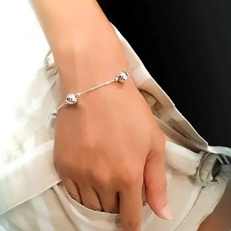 Pulsera plata Ley 925m cola de topo cuadrada 18cm. combinada bolas ci
