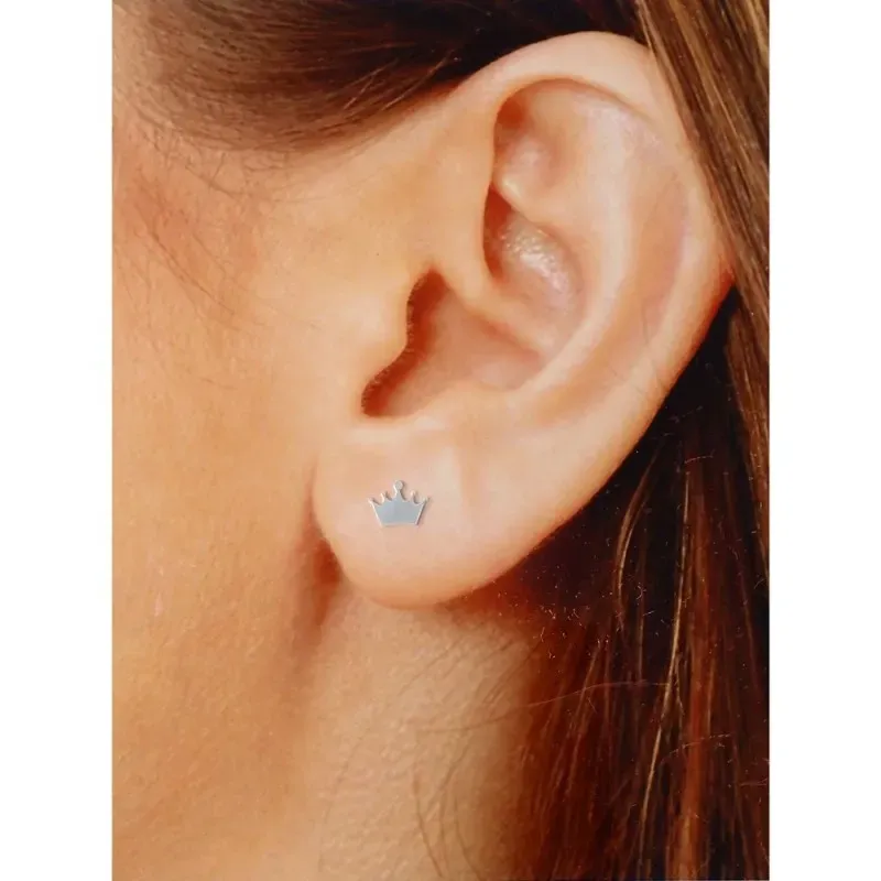 Pendientes mini plata Ley 925m par corona 6mm. mujer cierre presión
