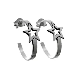Pendientes plata Ley 925m aros 18mm. detalle estrella centro calada abierto cierre presión
