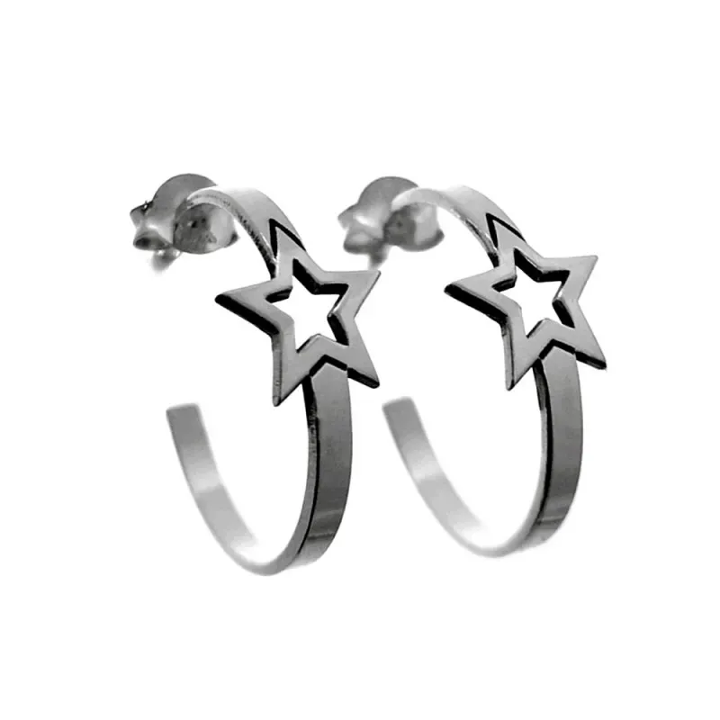 Pendientes plata Ley 925m aros 18mm. detalle estrella centro calada abierto cierre presión