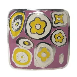 Colgante plata Ley 925m cuadrado flores rosa [AB9081]