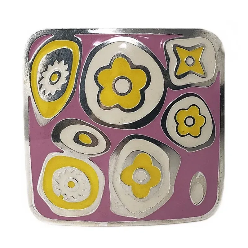 Colgante plata Ley 925m cuadrado flores rosa [AB9081]