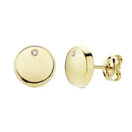 Pendientes oro 18k redondos 8mm. lisos circonita [AB8891]