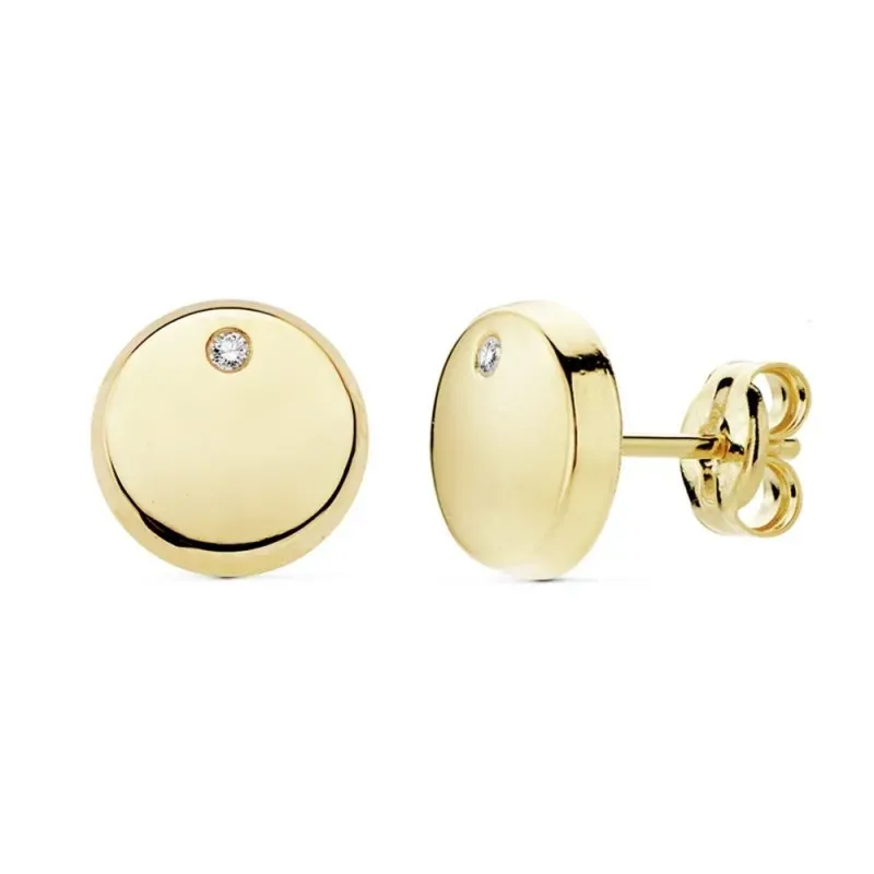Pendientes oro 18k redondos 8mm. lisos circonita [AB8891]