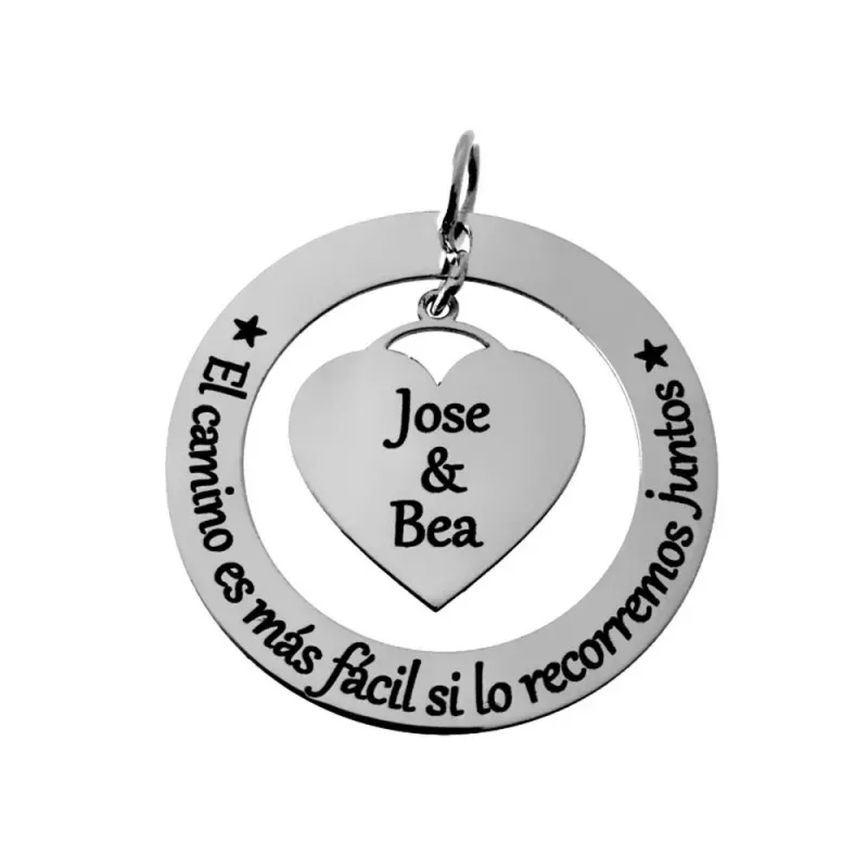 Colgante plata Ley 925m 34mm. EL CAMINO ES MÁS FÁCIL SI LO RECORREMOS JUNTOS nombres personalizados