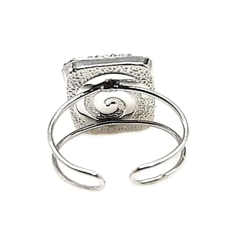 Sortija plata Ley 925m ajustable cristal murano cuadrada [AC0316]
