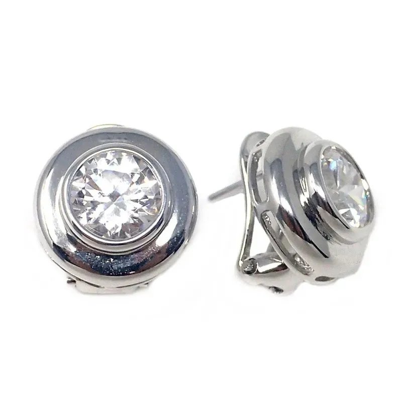 Pendientes rodiados redondos circonita [AB9084]