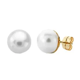 Pendientes oro 18k perla cultivada botón 10-11mm. [AB3675]