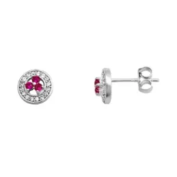 Pendientes plata ley 925m rodiada piedras color rubí [AA1461]
