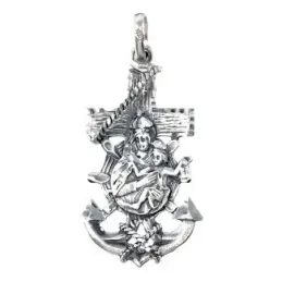 Colgante plata Ley 925m cruz marinera Virgen del Carmen 38mm. unisex
