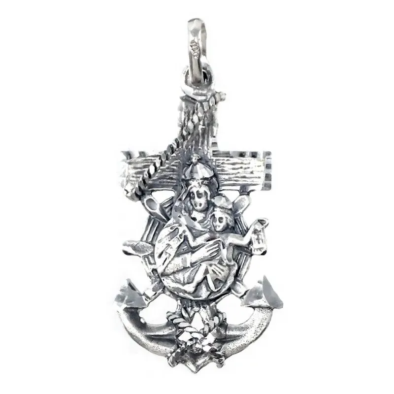Colgante plata Ley 925m cruz marinera Virgen del Carmen 38mm. unisex