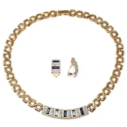 Juego metal dorado piedras azul circonitas [AB9125]
