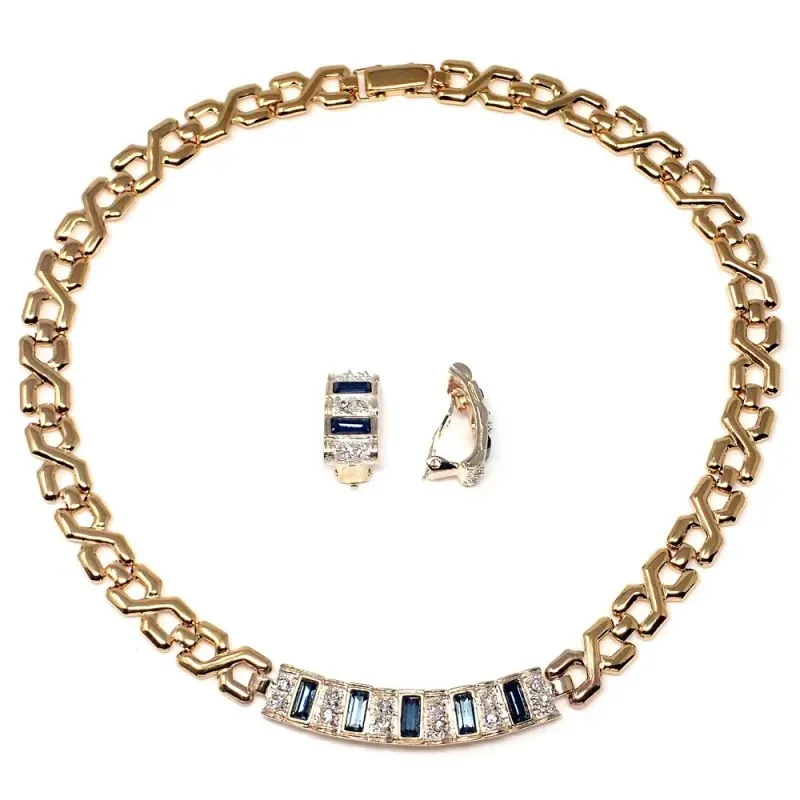 Juego metal dorado piedras azul circonitas [AB9125]
