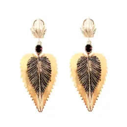 Pendientes metal largos dorados 71mm. alas piedra morada. [AB5041]
