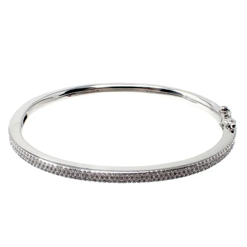 Brazalete plata Ley 925m terminación rodio lisa delante circonitas