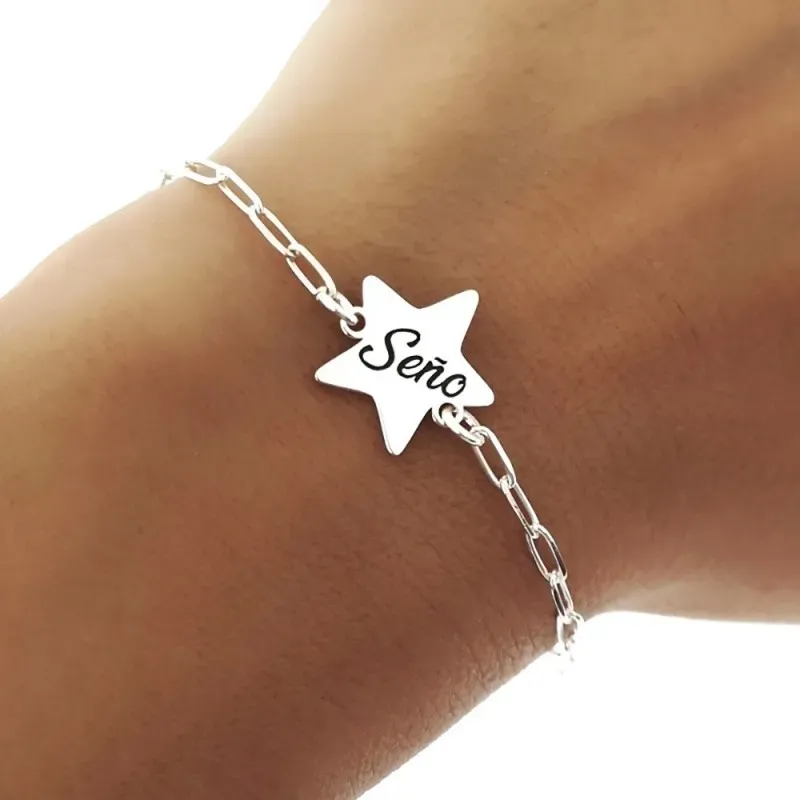 Pulsera plata Ley 925m cadena SEÑO forzada 17 cm. profe estrella
