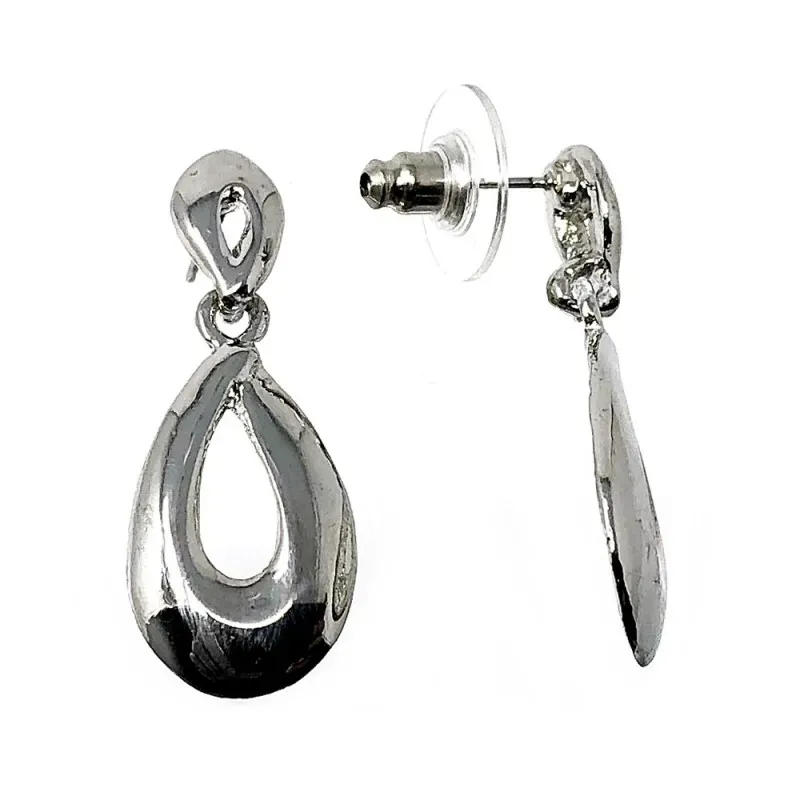 Pendientes bisutería metal largos rodio 34mm. dos lágrimas [AB5096]