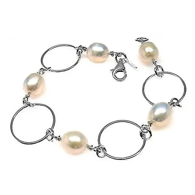 Pulsera plata Ley 925m 19cm. perlas asas [AB6115]