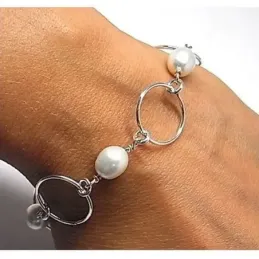 Pulsera plata Ley 925m 19cm. perlas asas [AB6115]