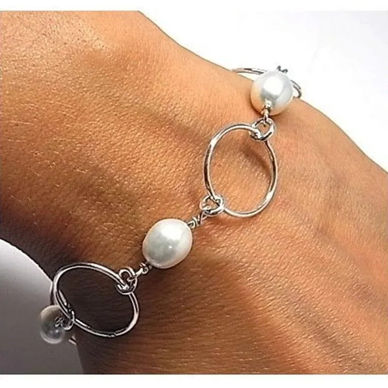Pulsera plata Ley 925m 19cm. perlas asas [AB6115]