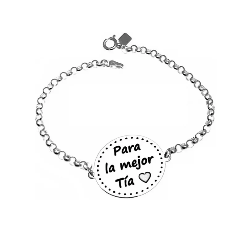Pulsera plata Ley 925m 18cm. chapa PARA LA MEJOR TÍA [AC0488]