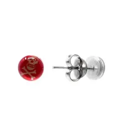 Pendientes plata Ley 925m calavera roja 5mm. cierre presión