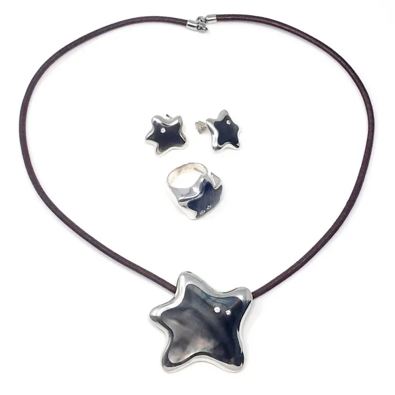 Juego plata Ley 925m estrella circonitas anillo talla 12  [AB9112]