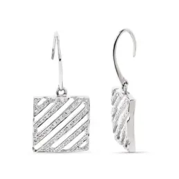 Pendientes oro blanco 18k mujer largos barras circonitas cuadrados ca