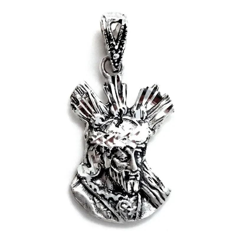 Colgante plata Ley 925m macizo 22mm. imágen Cristo Nazareno detalles tallados trasera lisa