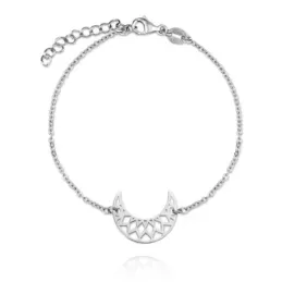 Pulsera plata Ley 925m mujer 16.5cm. rodiada luna invertida azteca centro calado rombos mosquetón
