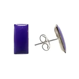 Pendientes plata Ley 925m rectángulo esmalte morado 11x5mm. mujer cierre presión