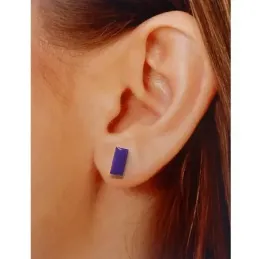 Pendientes plata Ley 925m rectángulo esmalte morado 11x5mm. mujer cierre presión