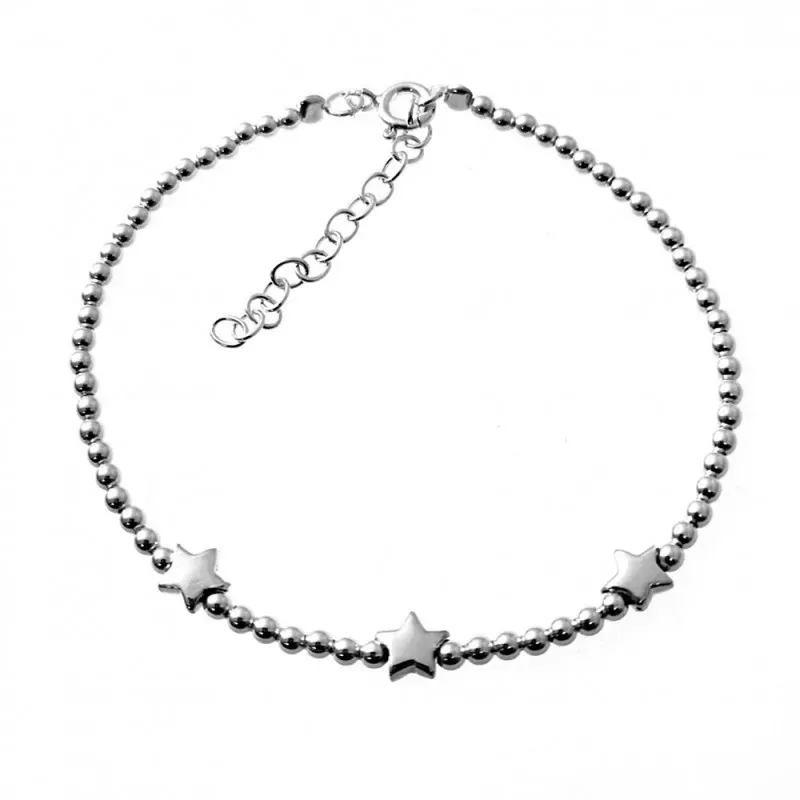 Pulsera plata Ley 925m bolas lisas motivo estrellas cierre reasa mujer