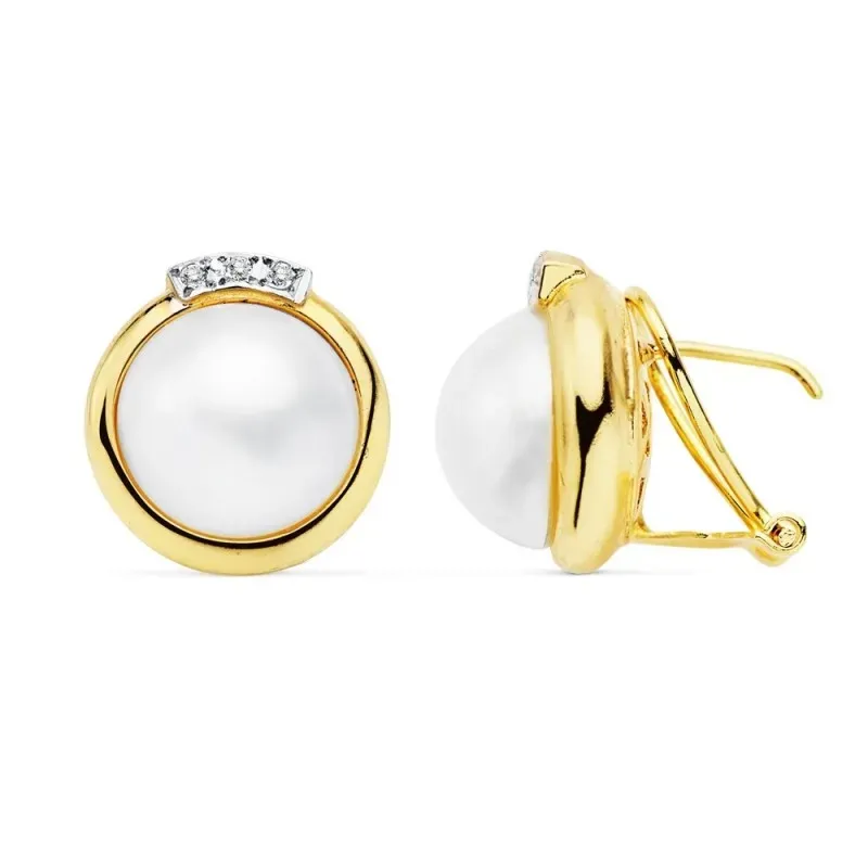 Pendientes oro 18k 15mm. perlas japonesas cultivadas cerco [AC0926]