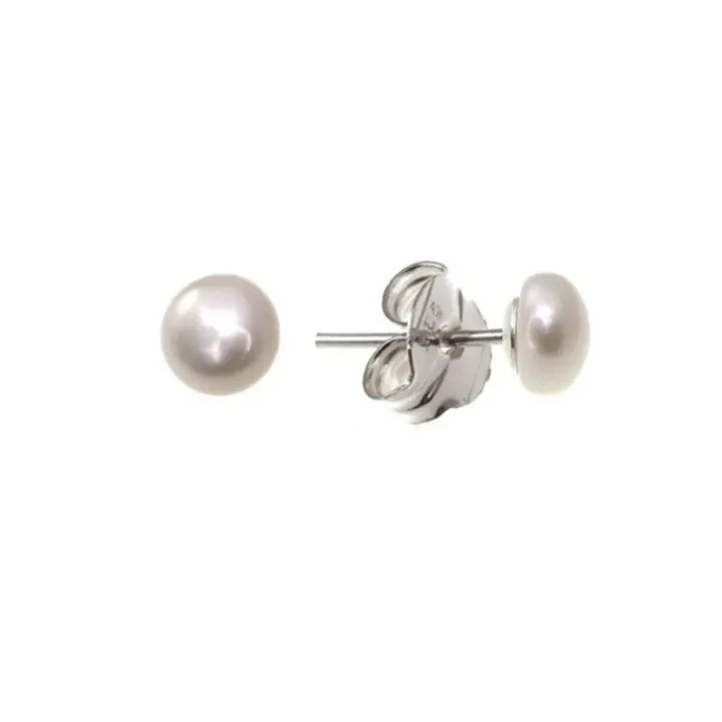 Pendientes plata Ley 925m casquilla perla botón 7mm. [AB1329]