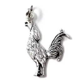 Colgante plata Ley 925m macizo 27mm. gallo pelea detalles tallados brillo trasera lisa