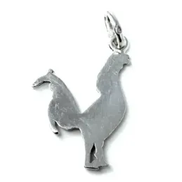Colgante plata Ley 925m macizo 27mm. gallo pelea detalles tallados brillo trasera lisa