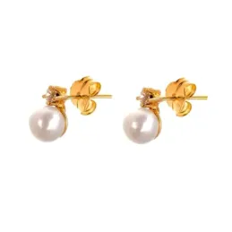 Pendientes plata Ley 925m chapado oro perla japonesa [AB1151]