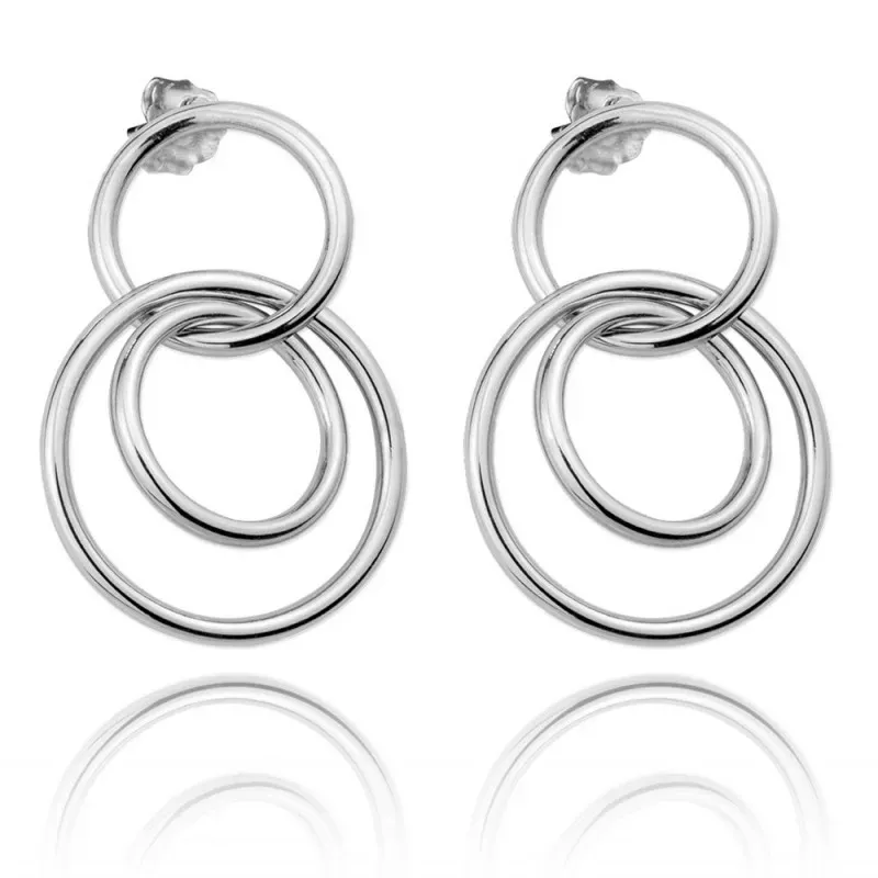 Pendientes plata Ley 925m triple aro 38mm. lisos rodiados cierre presión [AC1480]