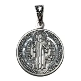 Medalla plata Ley 925m San Benito 17mm. escapulario dos caras [AC0088]