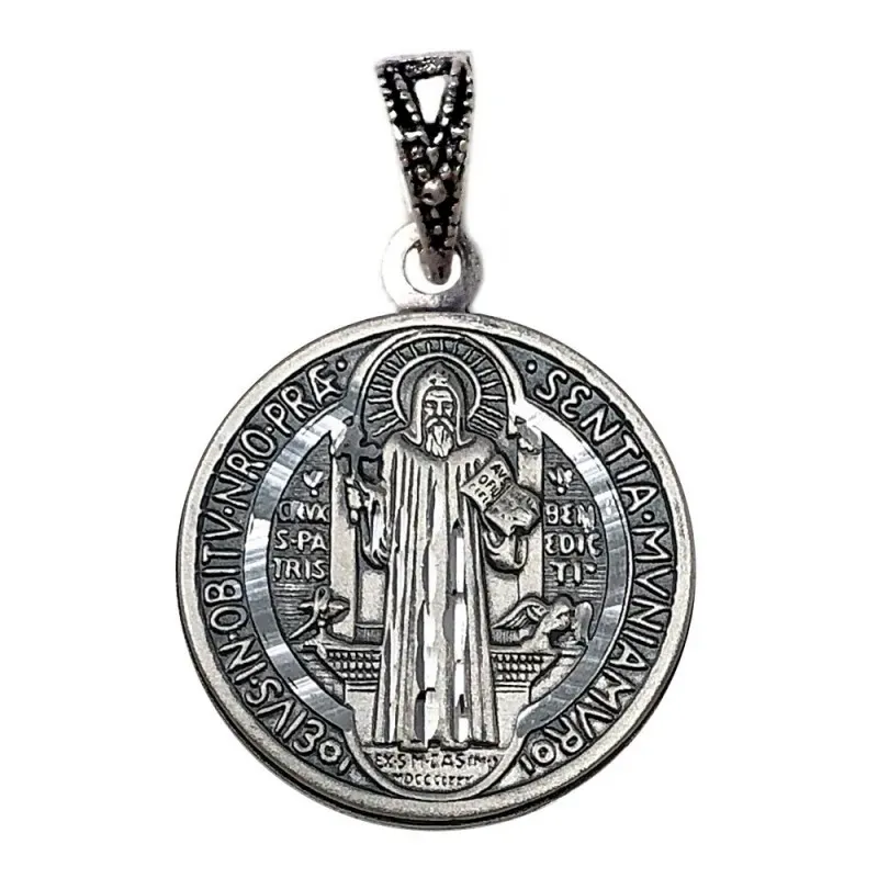 Medalla plata Ley 925m San Benito 17mm. escapulario dos caras [AC0088]