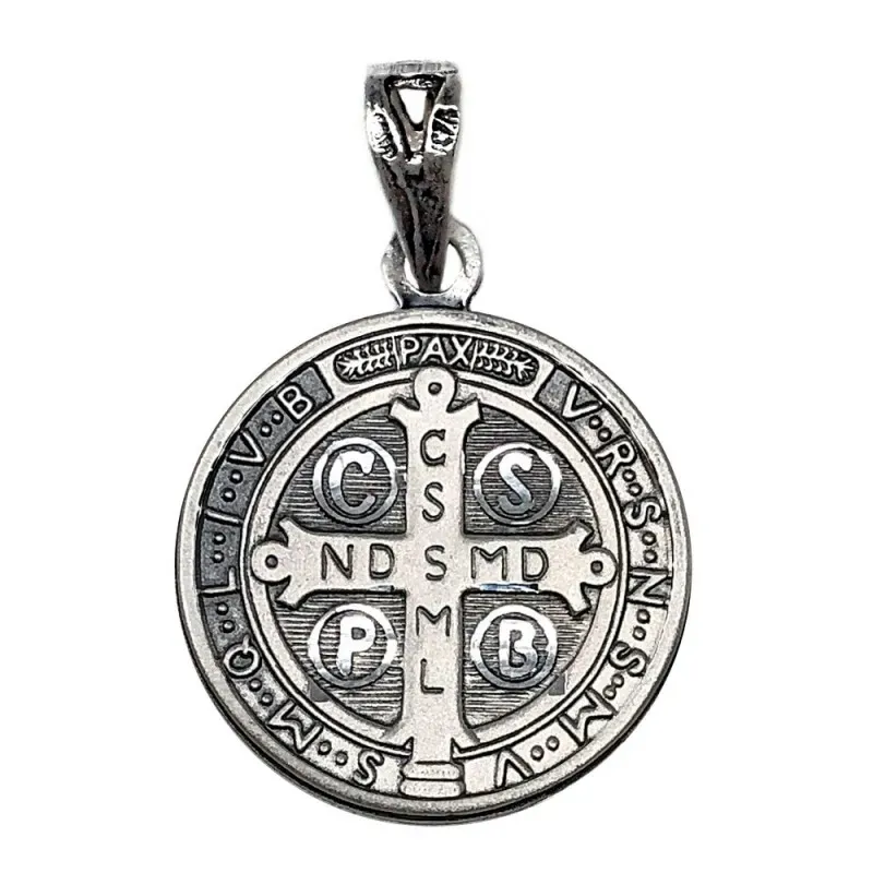 Medalla plata Ley 925m San Benito 17mm. escapulario dos caras [AC0088]