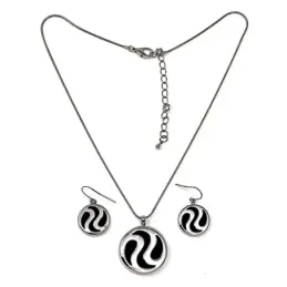 Juego metal rodiado pendientes gargantilla calado negro [AB9072]