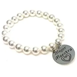 Pulsera plata ley 925m perlas disco 21mm. MEJOR MAESTRA  [AA9961GR]